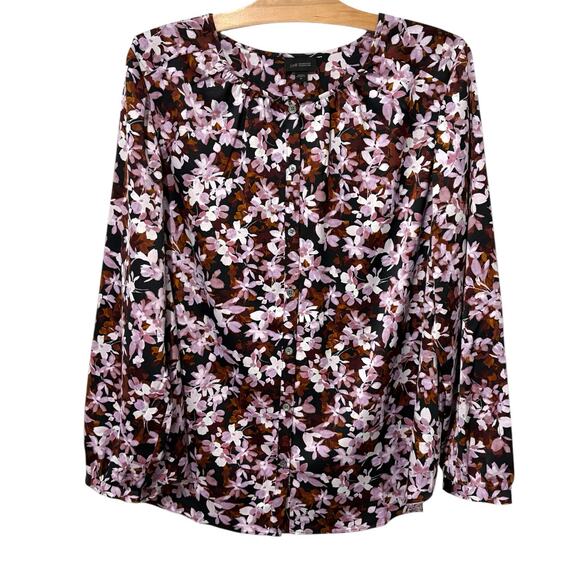 J Jill | Top Wearever Floral Button Front Long Sleeve Black Purple- Size XL - Picture 1 of 9